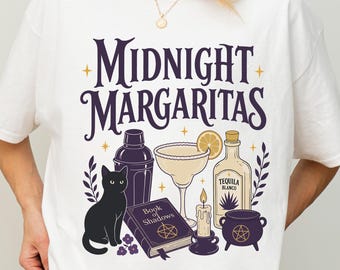 Midnight Margaritas T-Shirt, Practical Magic Inspired T-Shirt, Vintage Witchy Cocktail T-Shirt, Halloween Movie T-Shirt, Spooky Season Gift