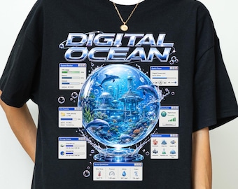 Frutiger Aero Digital Ocean T-Shirt, Retro Glitchcore Dreamcore, Vaporwave Tee, Aesthetic Y2K, Frugiter Aero, 2000s Webcore Nostalgia
