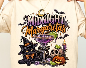 Midnight Margaritas T-Shirt, Spooky Season Gift, Vintage Witchy Cocktail T-Shirt, Halloween Movie T-Shirt, Practical Magic Inspired T-Shirt