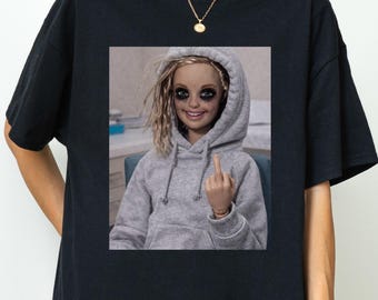 Funny Distressed Doll Face Meme T-Shirt, Tik Tok Trending Tee, Women's Funny T-Shirt ,Popular Tshirt Gen Z, Gift For Woman, Weird Shirt