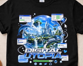 Frutiger Aero Digital Utopia T-Shirt, Retro Glitchcore Dreamcore, Vaporwave Tee, Aesthetic Y2K, Frugiter Aero, 2000s Webcore Nostalgia