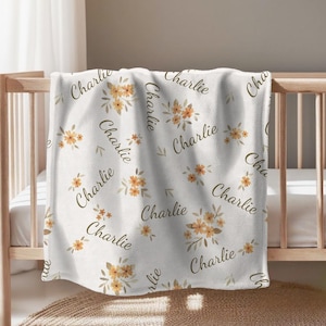 Personalized Wildflower Baby Blanket with Name, Custom Daisy Baby Blanket, Newborn Swaddle, Hospital Blanket, Newborn Girl Nursery Decor