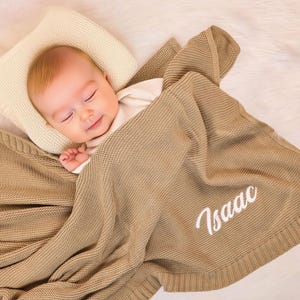 Personalized Baby Blanket, Custom Baby Name Blanket, Soft Cotton Knit, Newborn Blanket, Birthday Keepsake Gift for Baby, Baby Shower Gift
