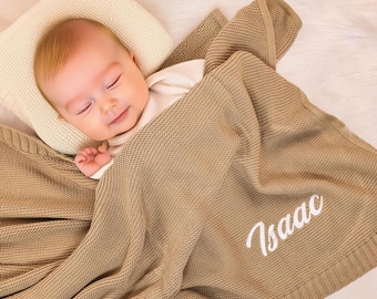 Personalized Baby Blanket, Custom Baby Name Blanket, Soft Cotton Knit, Newborn Blanket, Birthday Keepsake Gift for Baby, Baby Shower Gift