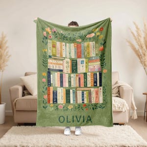Custom Vintage Bookshelf Library Throw Blanket, Book Floral Blanket Gift For Book Lover, Library Gift Floral Bookish Gift, Retirement Gift