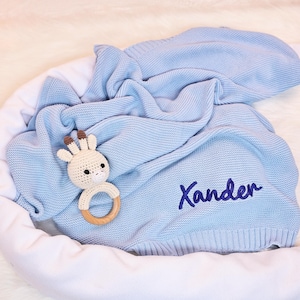 Personalized Baby Blanket With Name, Knitted Baby Name Blanket, Embroidered Name Blanket, Stroller Blanket, Baby Shower Gift, Newborn Gift