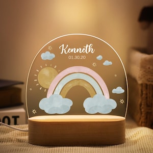 Custom Night Light Rainbow for Baby Girl, Custom Name Lamp, Toddler Bedside Night Light, Cloud Night Light for Nursery Decor, New Baby Gift