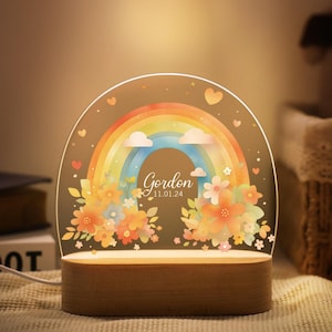 Personalised LED Rainbow Floral with Name Night Light, Kids Night Light Gift, Kids Bedroom Nursery Table Light, Easter Gifts for Kids Plaque