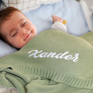 Embroidered Baby Name, Knitted Baby Name Blanket, Cozy Soft Cotton Knit Custom Name Blanket, Gift for Newborns, Baby Shower Gift, Baby Gift