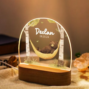 Cute Bear Baby Night Light,Personalized Animals Lamp with Name Date,Acrylic Night Light,Baby Gift Birth,Newborn Baptism Gift,Nachtlicht Baby