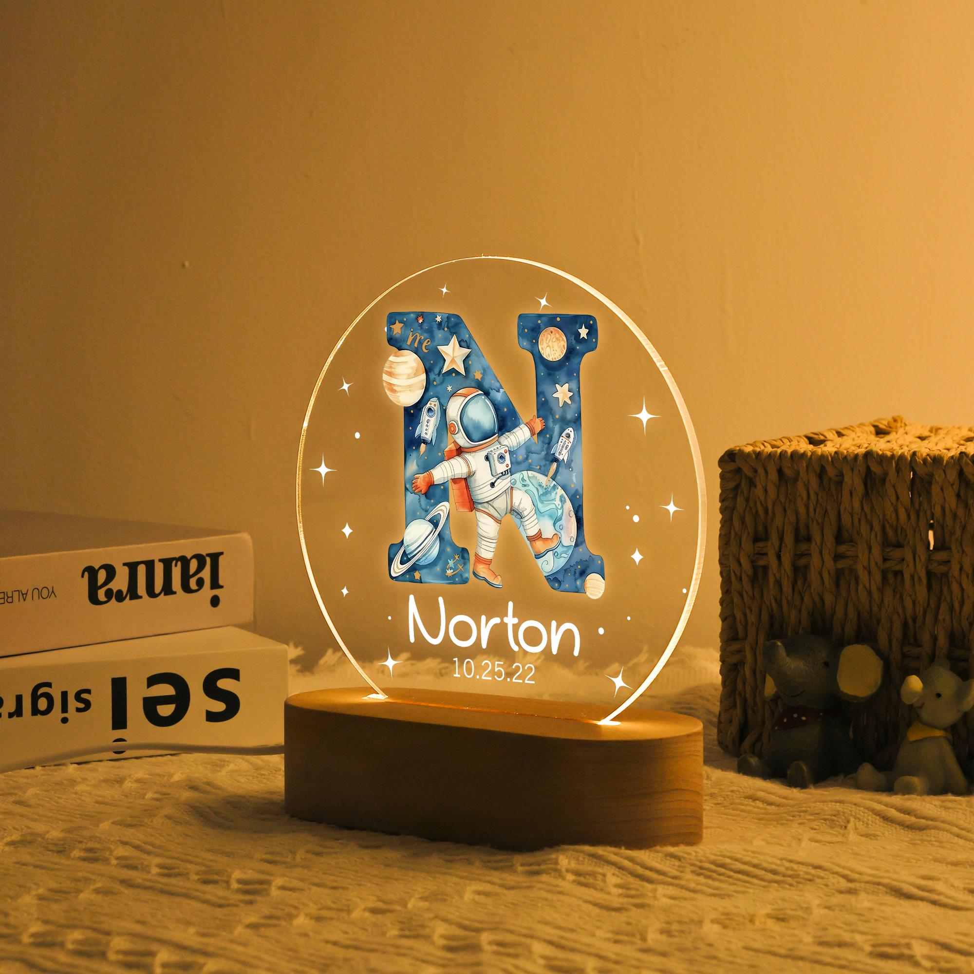 Personalized Children's Night Light, Astronaut Initial with Name/ Date Lamp, Christmas Gift, Baby Bedside Lamp, Nursery Decor, Table Light