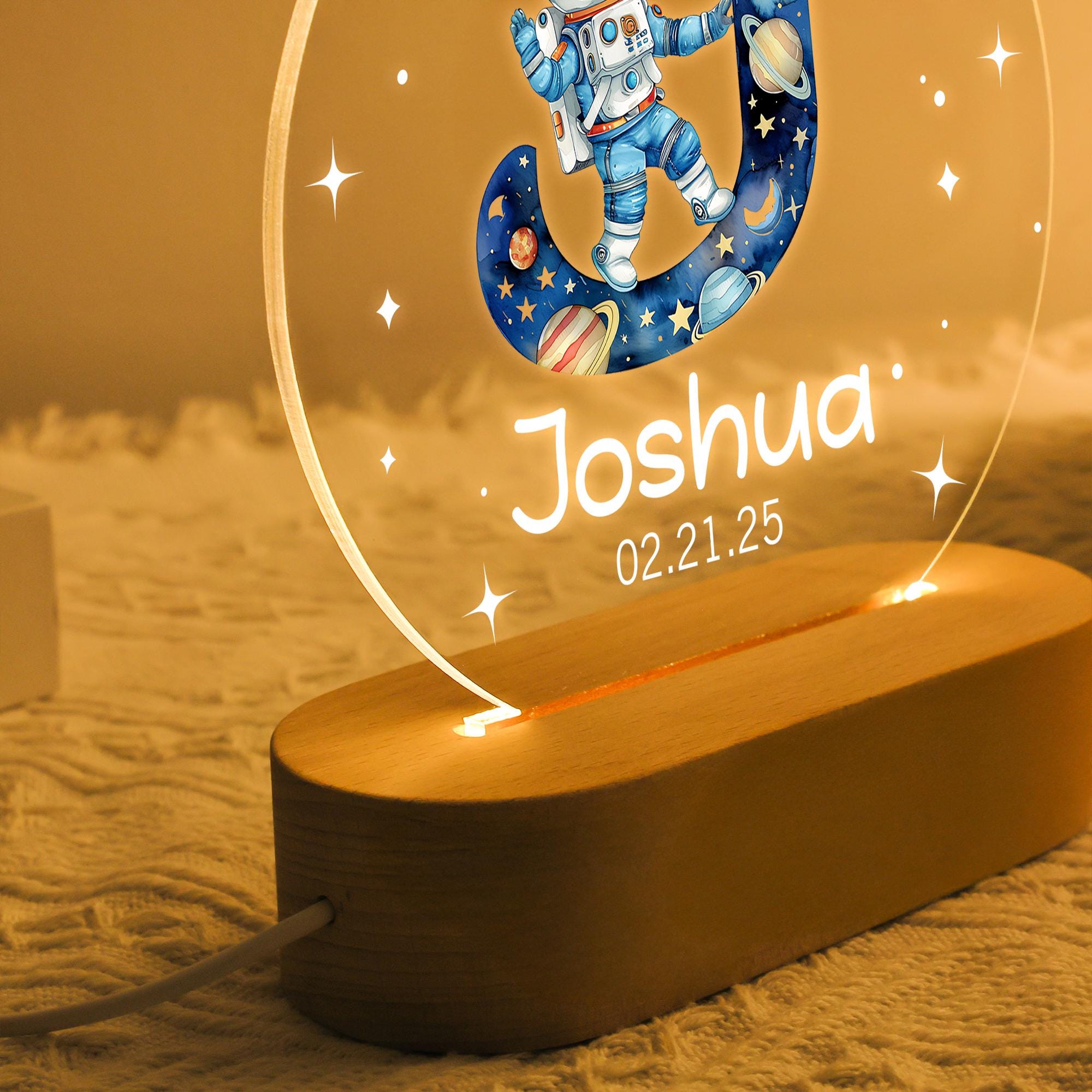 Personalized Children's Night Light, Astronaut Initial with Name/ Date Lamp, Christmas Gift, Baby Bedside Lamp, Nursery Decor, Table Light