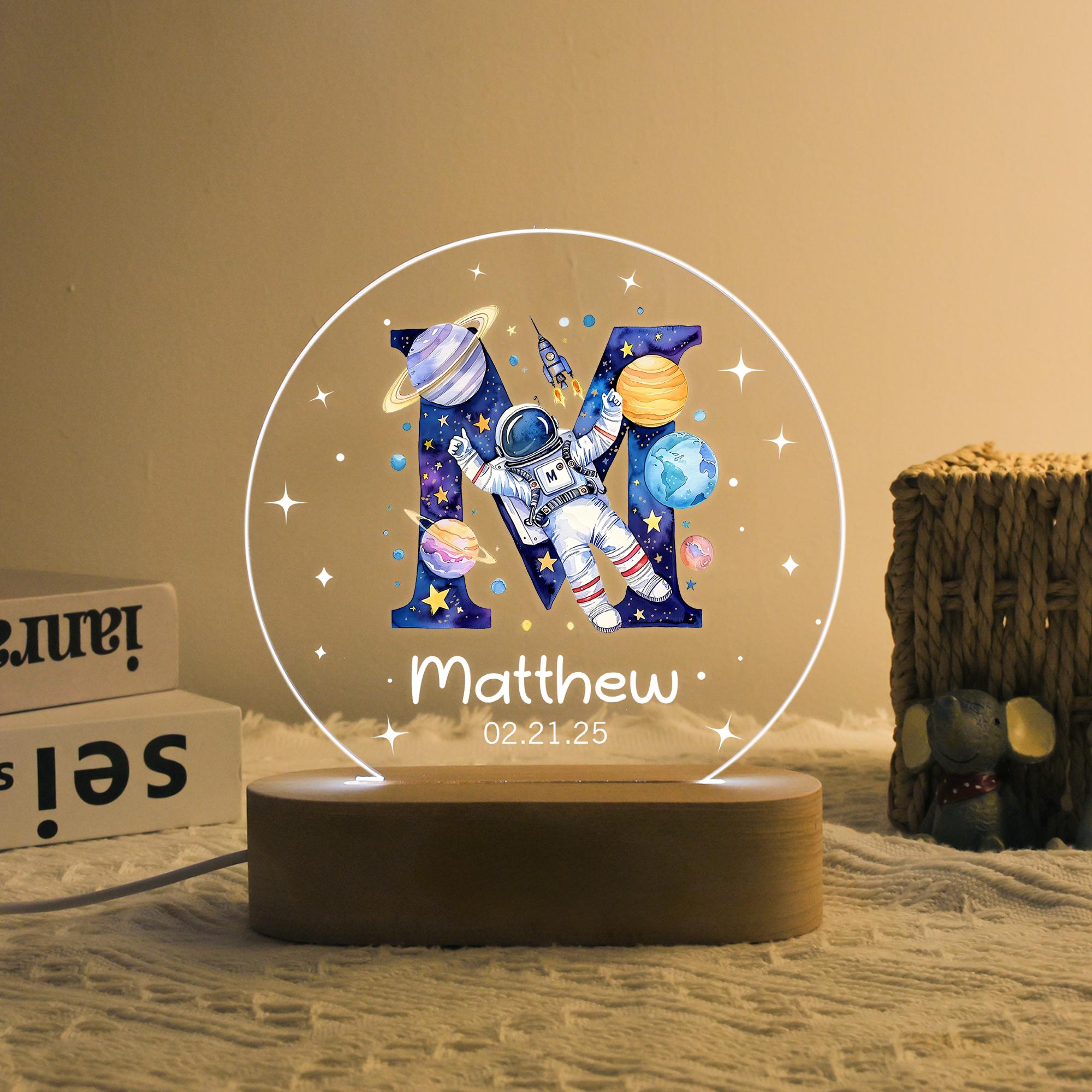 Personalized Children's Night Light, Astronaut Initial with Name/ Date Lamp, Christmas Gift, Baby Bedside Lamp, Nursery Decor, Table Light