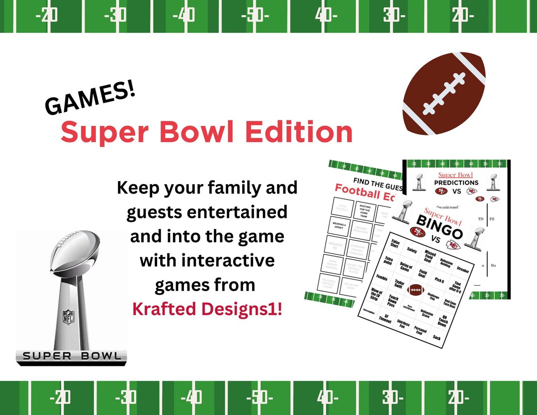 Super Bowl Games Bundle, Super Bowl Bingo, Prediction, Family Friendly ...