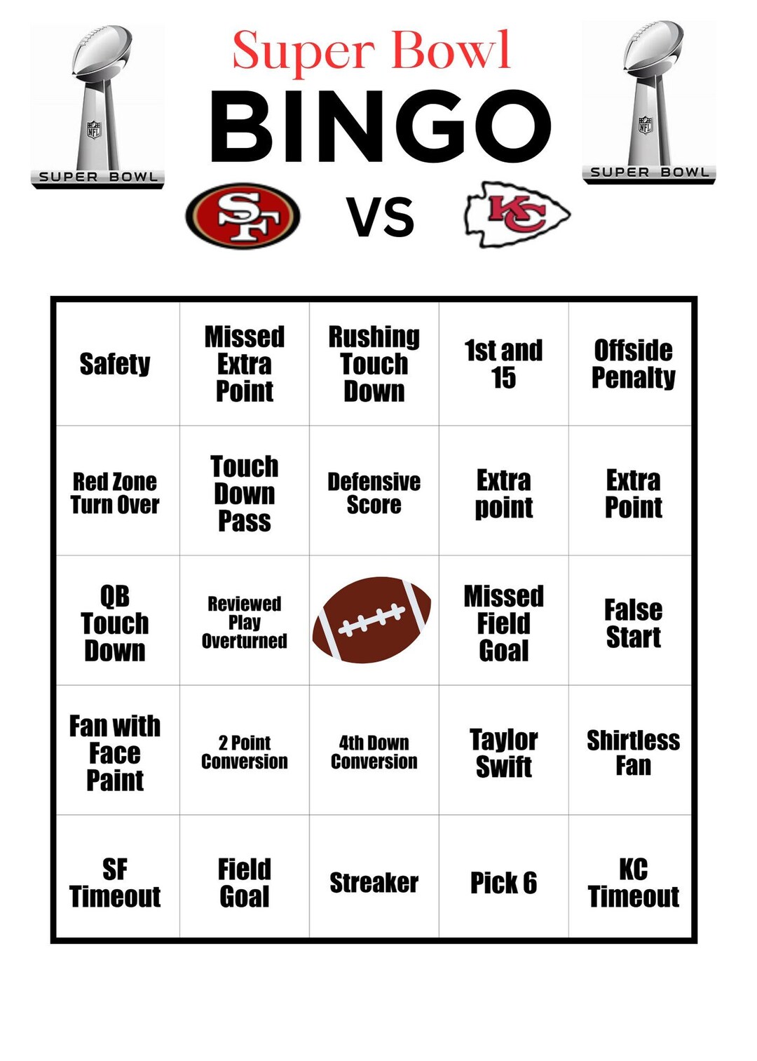 Super Bowl Bingo Football Bingo 30 Printable Bingo Cards Superbowl Party Games Kids