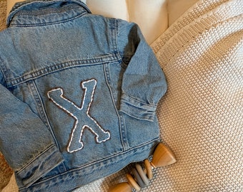 Custom Name Jean Jacket for Babies, Toddlers, and Kids | VARSITY STYLE INITIAL | Handmade Personalized Embroidery