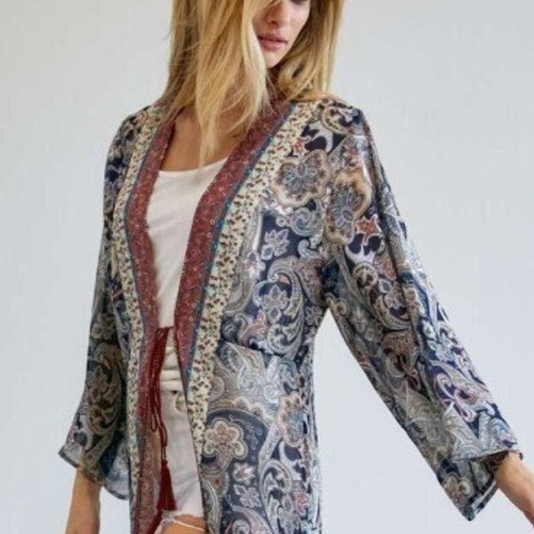 Long Sleeves Paisley Kimono Duster