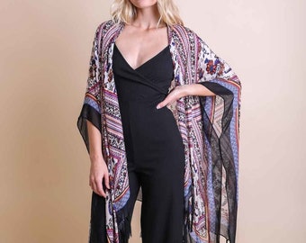 Plumero de kimono con borlas moradas boho