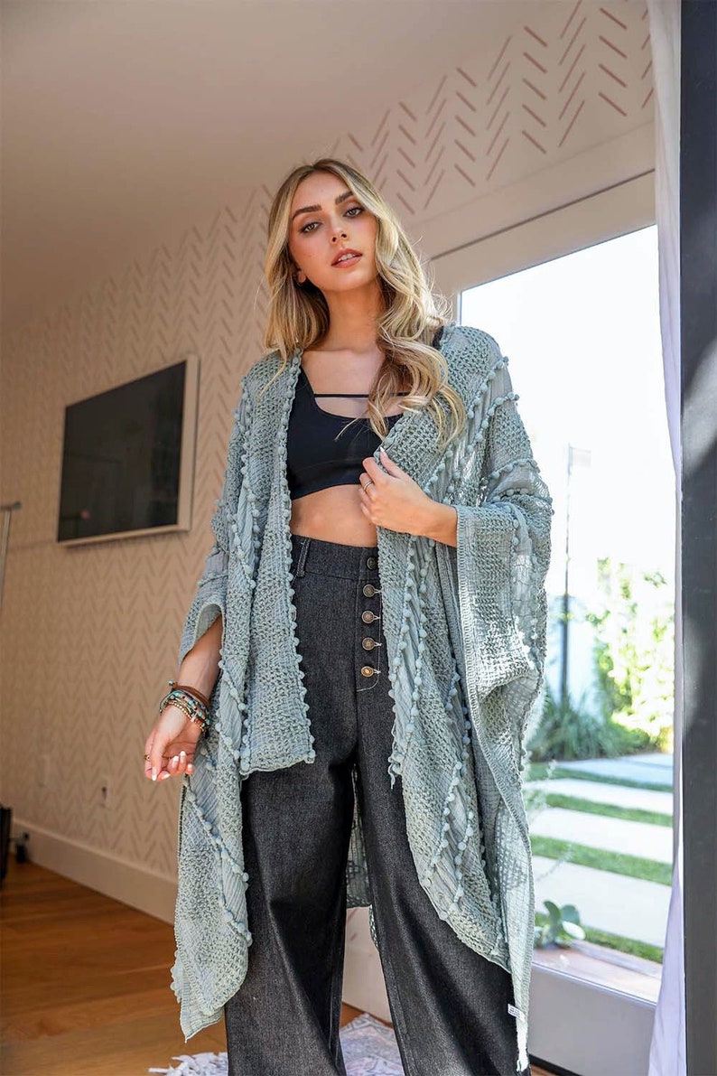 Embroidered Zig Zag Soft Kimono