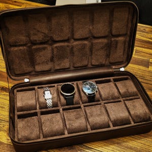 Authentieke lederen premium horlogehouder met rolkoffer, luxe leren horlogereisetui, etui voor 12 horloges, cadeau voor vader, echtgenoot, zoon