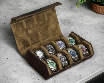 Authentisches Leder Premium Dreifach-Uhrenhalter-Rolletui, luxuriöses Leder-Uhren-Reiseetui, Etui für 8 Uhren, Geschenk für Vater, Ehemann, Sohn