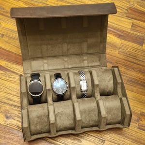 Authentieke lederen premium driedubbele horlogehouder rolkoffer, luxe leren horlogereisetui, etui voor 8 horloges, cadeau voor vader, echtgenoot, zoon