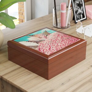 Wood Cat Jewelry Box Unique Feline Travel Case Custom Cat Accessory Box Cute Kitten Home Decor Gift 5th Anniversary Present Sweet 16 Gift
