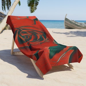 Red Floral Stylish Beach Towel Gift Girlfriend Wife Valentines Day Present Vacation Romantic Birthday Gift Idea Beach Vacation Pool Party