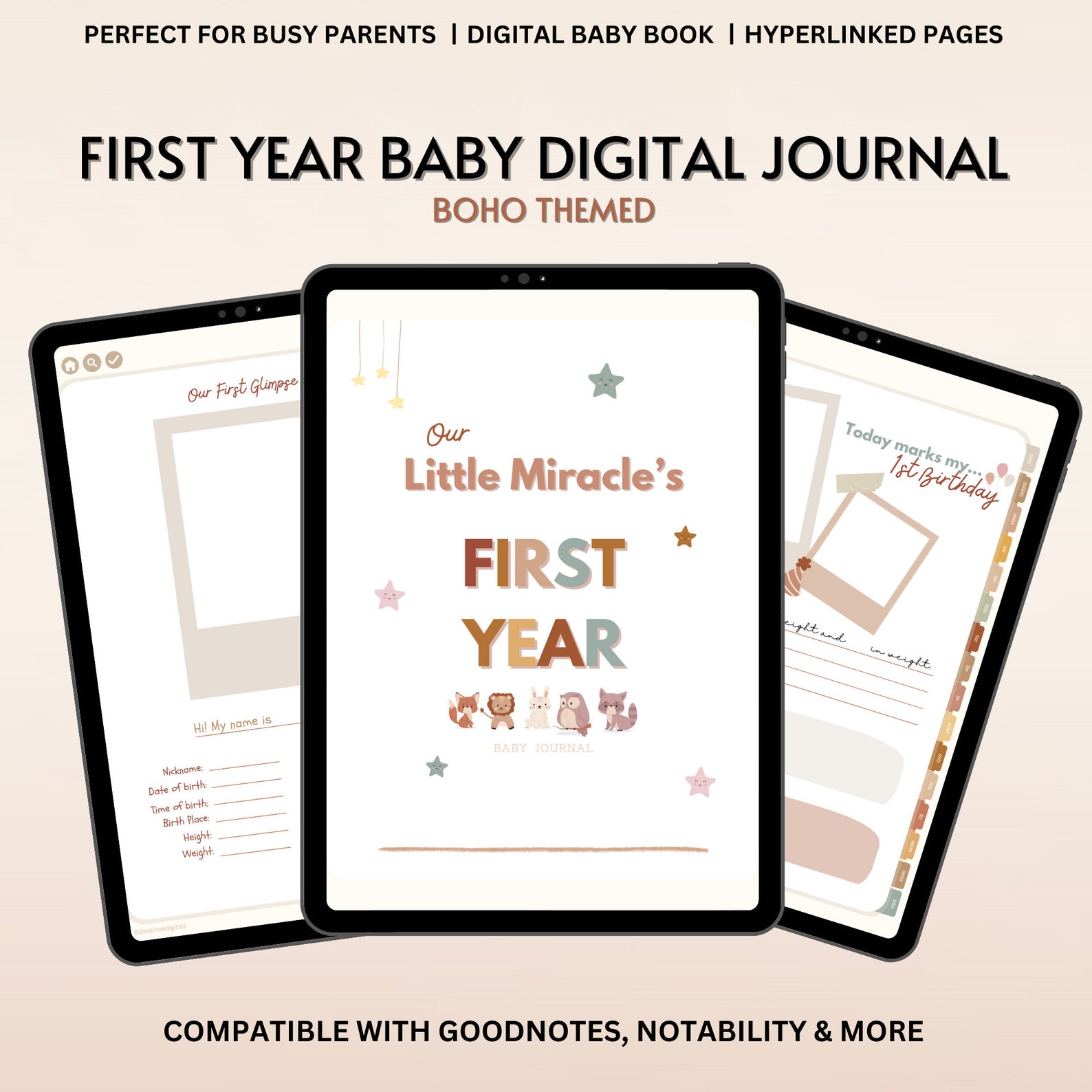 BOHO Digital Baby Book Journal, Baby First Year, Baby Memory Journal ...