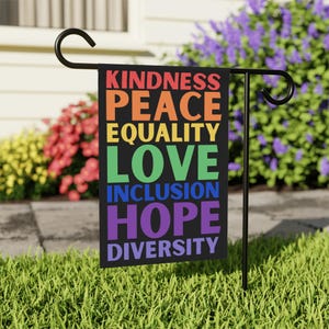 Inclusive Pride Garden Flag  Kindness Equality Hope Outdoor Inspirational  Banner,  Peace Love Hope Diversity, , LGBTQ+ Pride, Home & Garden
