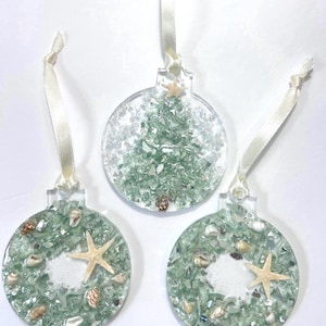 Seashell Resin Christmas Ornaments: Coastal Beach Decor, Set of 3