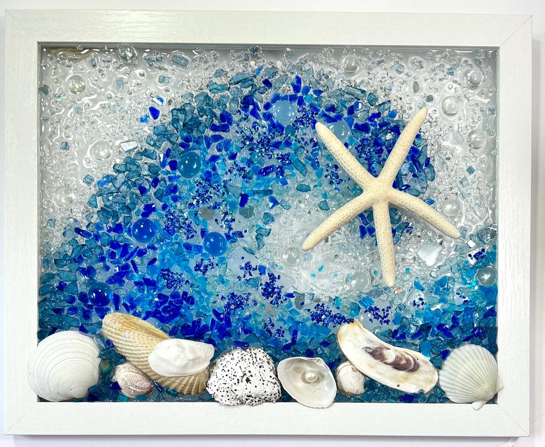Ocean Wave Seashell Sea Glass Resin Wall Art/wave Beach House Decor ...