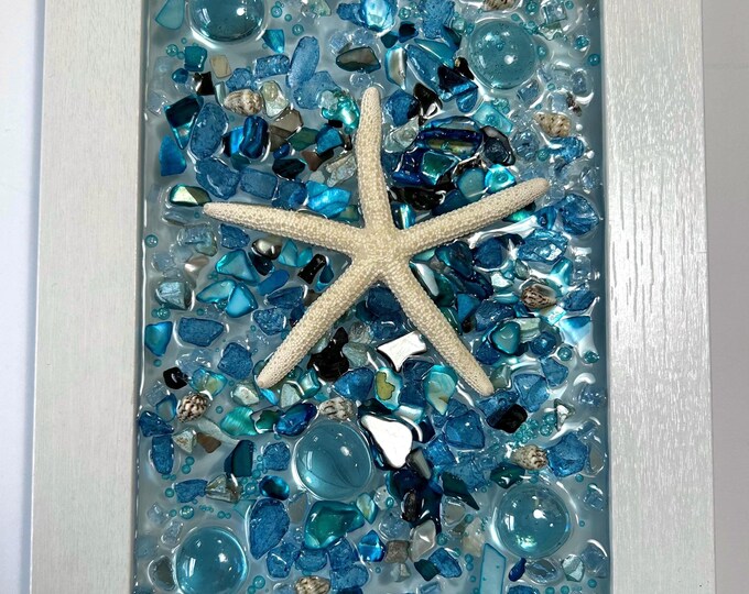 Sea Glass Resin Crushed Glass Blue Beach House Wall Art Decor/coastal ...