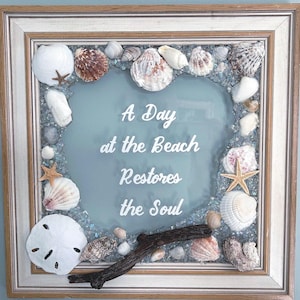 Seashell Resin Art: Coastal Beach Quote Window Decor
