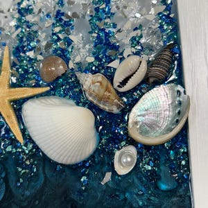 Seashell Sea Glass Resin Beach Art/coastal Blue Beach House Decor Art ...