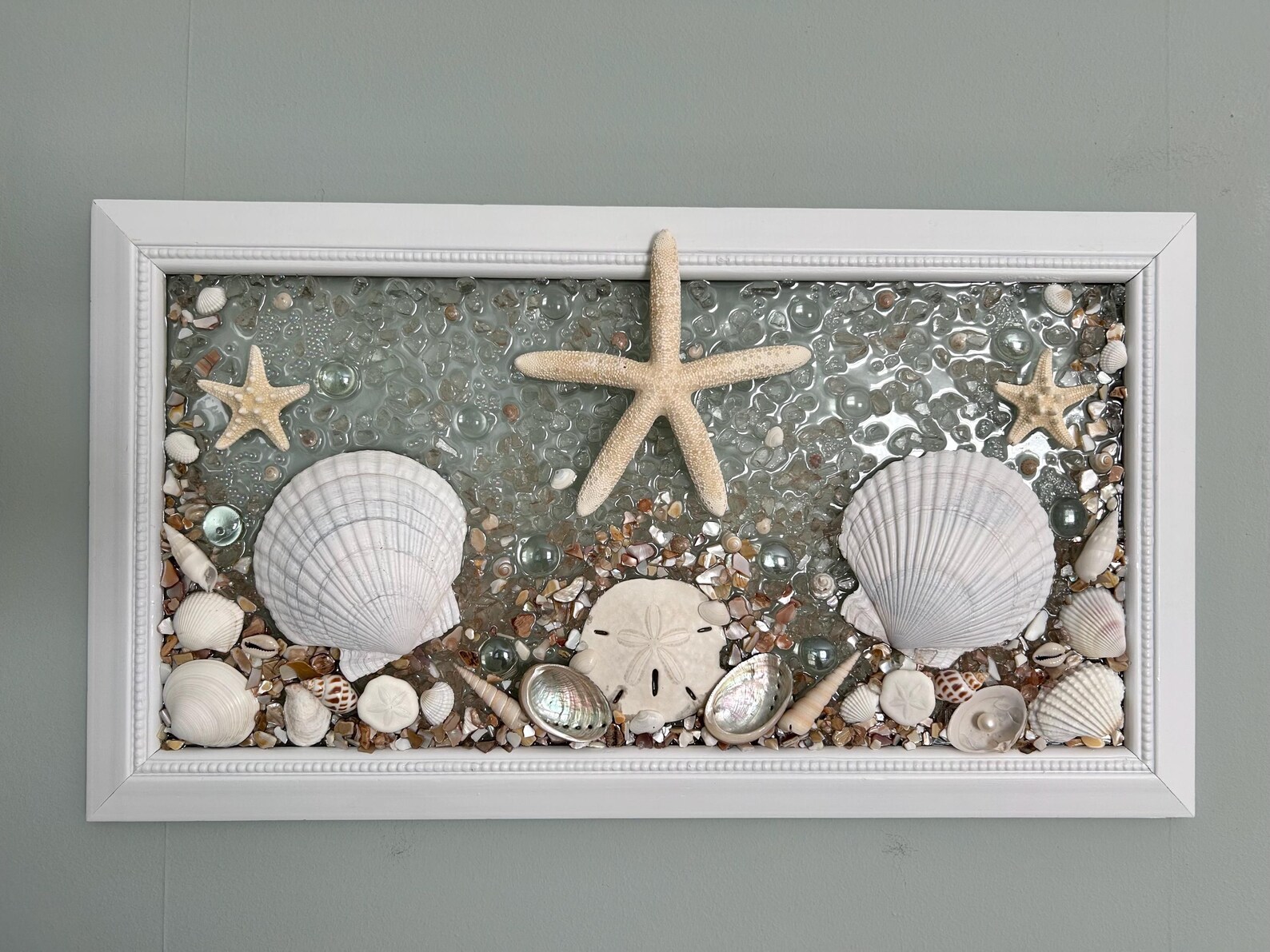 Seashell Sea Glass Resin Neutral Beach House Coastal Wall Art Decor ...