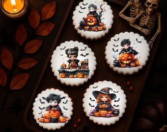 Halloween 100% Edible Cookies and Cupcakes Toppers: Wafer Paper, Frosting & Chocolate Transfers