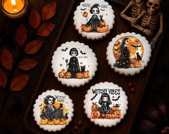 Halloween 100% Edible Cookies and Cupcakes Toppers: Wafer Paper, Frosting & Chocolate Transfers