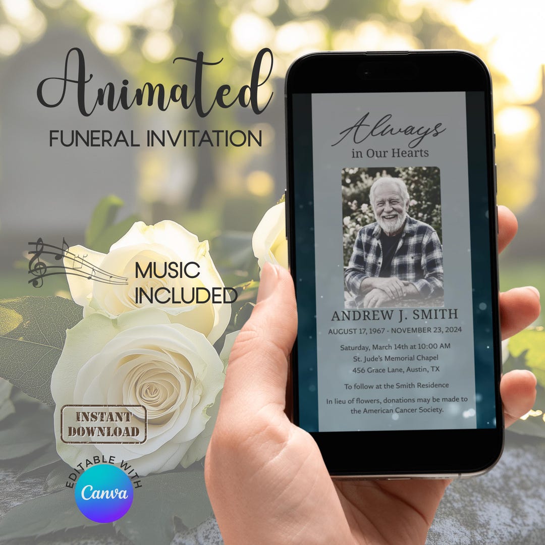 Animated Funeral Invitation, Shimmering Light Memorial Video (canva ...