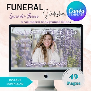 Purple Funeral, Lavender Funeral Slideshow Template, Purple Memorial Video, Celebration of Life Presentation,Canva Template,Instant Download