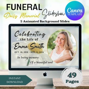 Funeral Slideshow Template: Cream Daisy Memorial Video (canva, Instant ...