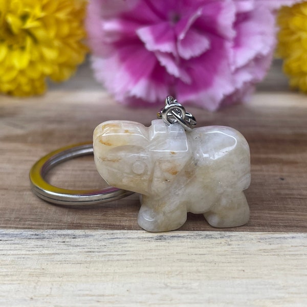 Crystal Elephant Keychains - Natural Polished Stone -