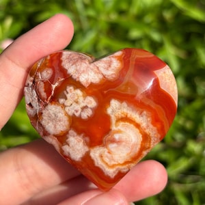 Flower Agate Heart - Carnelian Flower Agate - Polished Stone - Crystal Home Decor -