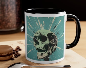 Schädel Becher, Pop Art Kaffeetasse, Rockabilly Kaffeetasse, Abstrakte Kunst Keramik Kaffeetasse, cooles Geschenk, hochwertige Kaffeetasse, Teetrinker
