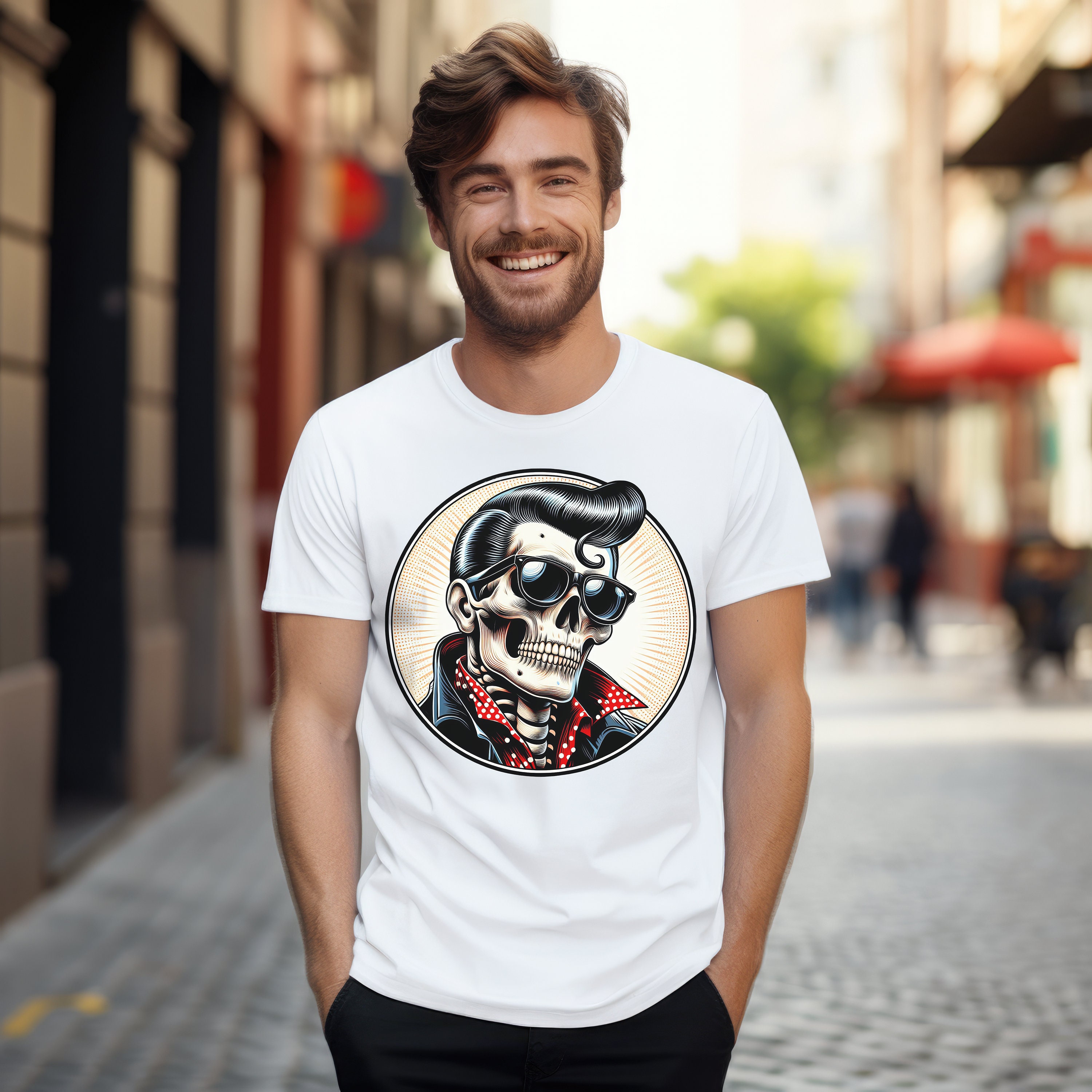 Dark Biker Skull Rockabilly Greaser 50s Aesthetic' Women's Knotted T-Shirt