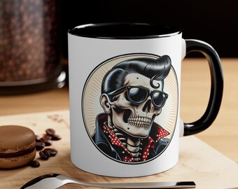 Becher Schädel, Rockabilly Kaffeebecher, Greaser Becher, hochwertiger Keramik Kaffeebecher, 50er Jahre Becher, Biker Becher, cooles Geschenk, lustiges Geschenk