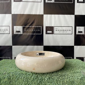 Cream Marble Countertop Washbasin – Handcrafted Natural Stone Sink | Elegant Vessel Basin for Luxurious Bathroom Décor.