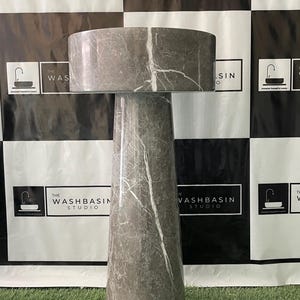 Grey Marble Pedestal Washbasin | Handcrafted Natural Stone Bathroom Sink