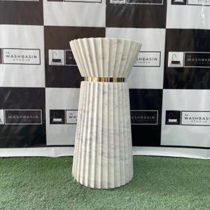 White Marble Freestanding Washbasin | Handcrafted Natural Stone Pedestal Sink.