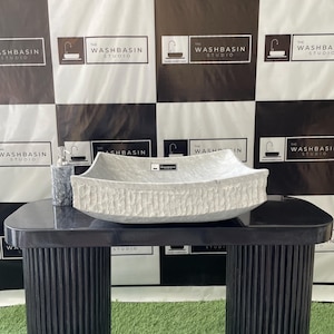 White Marble Countertop Washbasin – Handcrafted Natural Stone Bathroom Sink.
